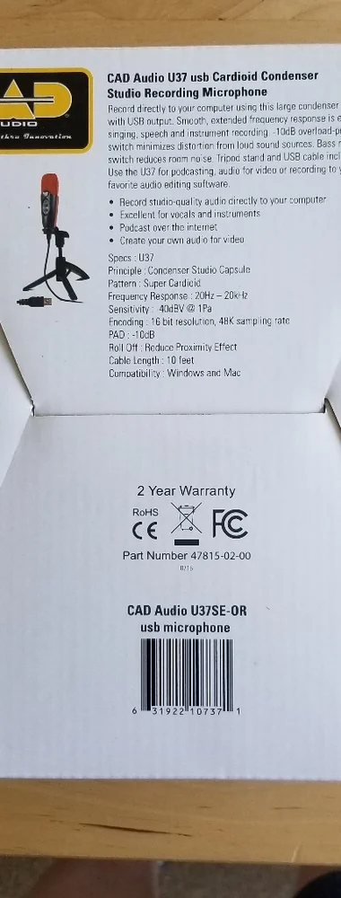 CAD Audio U37 USB Cardioid Condenser Studio Recording Microphone